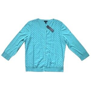 NWT Talbots Green Cardigan Sweater with Overlay Size Large CottageCore